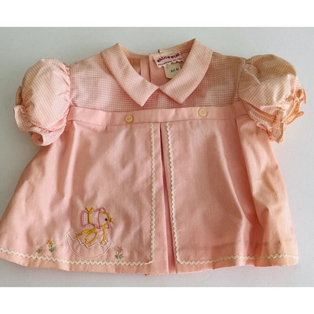 Vintage WASH & WEAR Two Piece Pink Embroidered Outfit Toddler Girl Size Medium